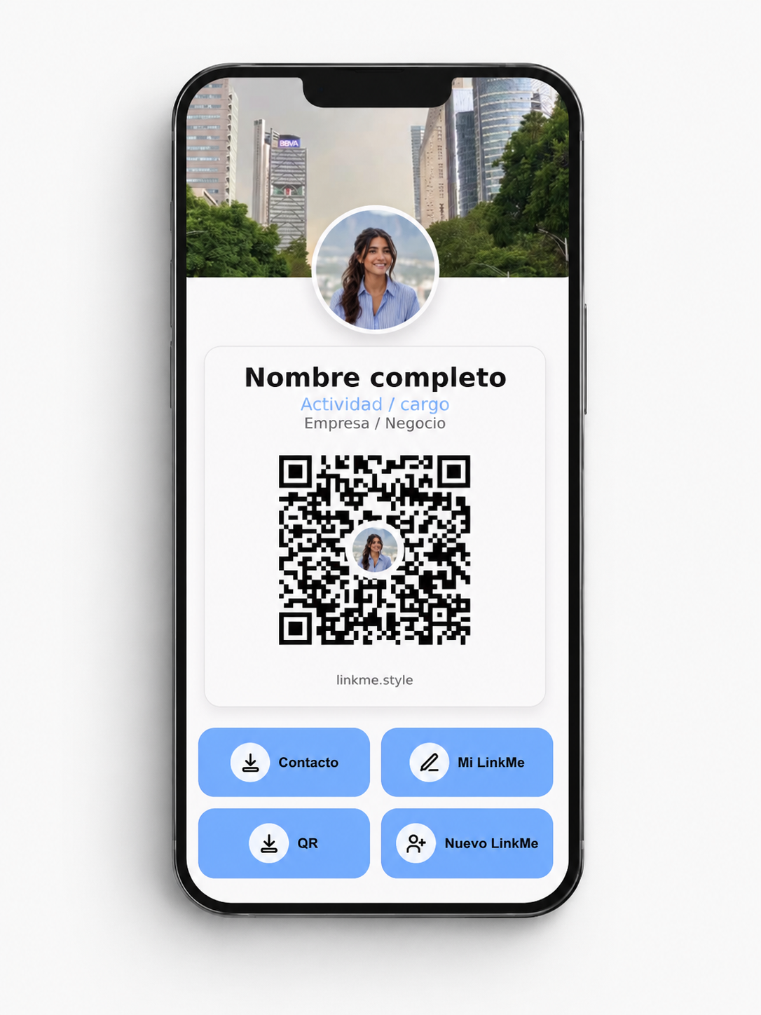 Mockup de LinkMe en celular